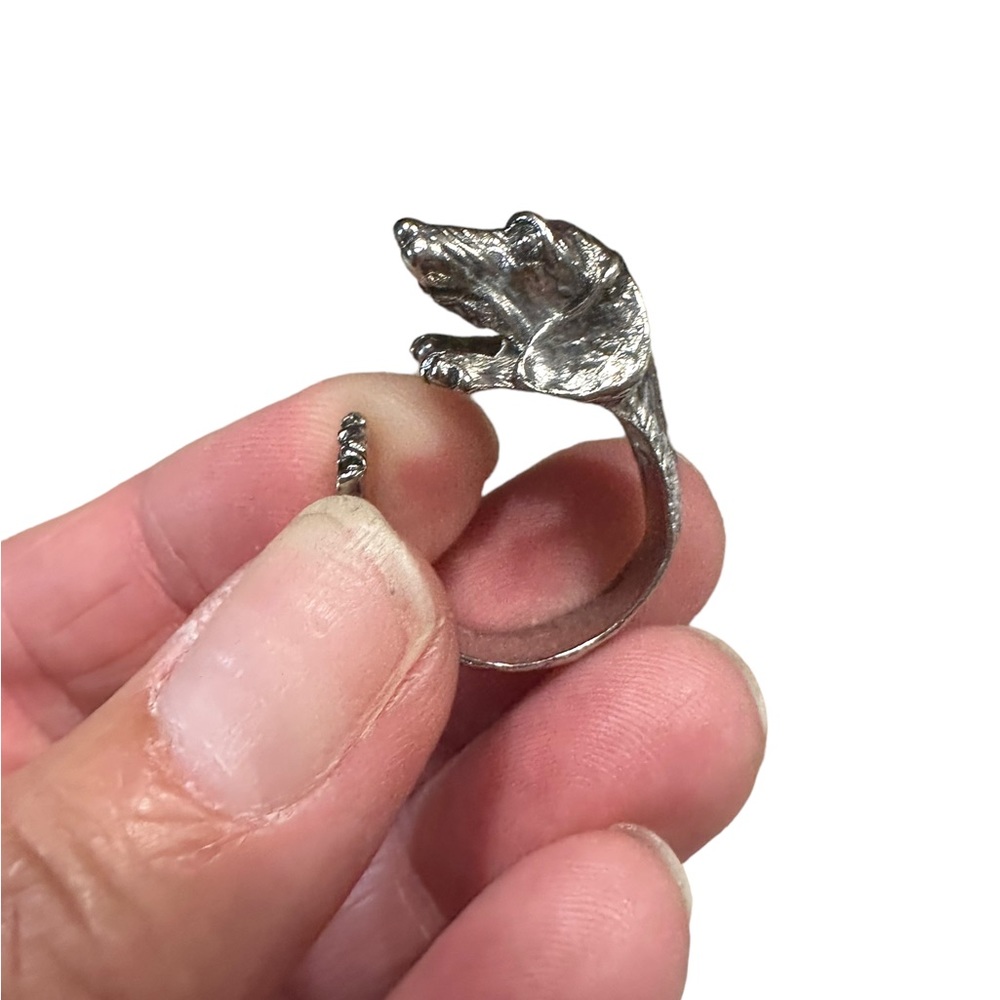 Antique Silver Dachshund Wrap Style Unisex Ring - Picture 6 of 8